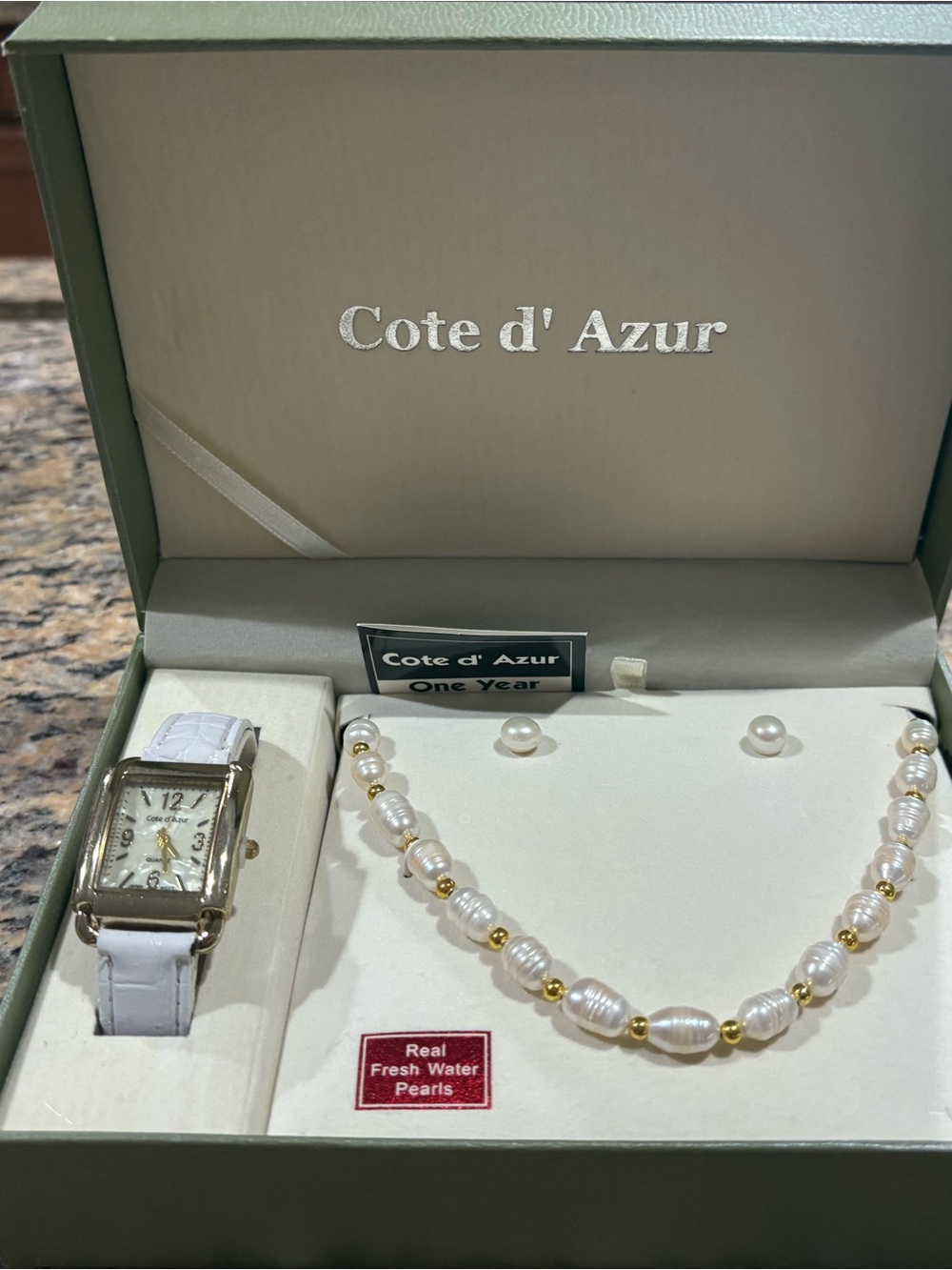 White Pearl Necklace & Watch Set
